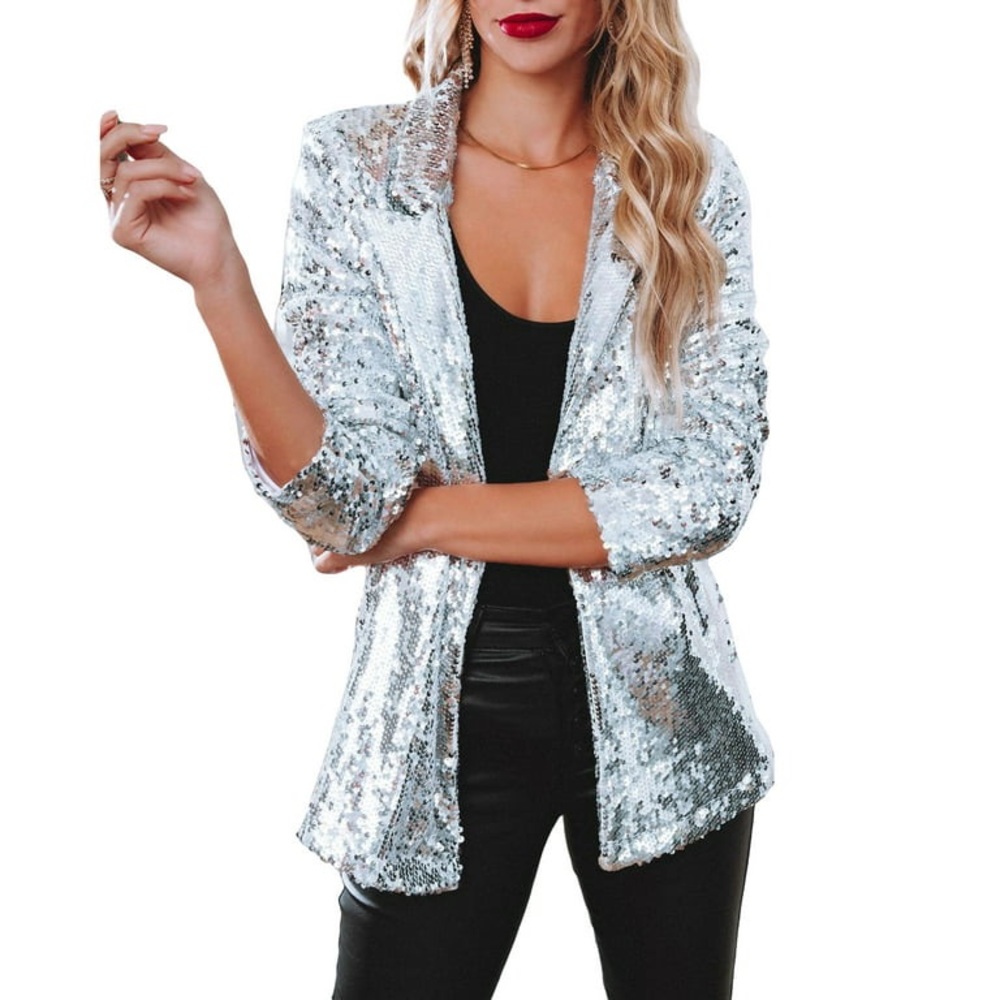 🤍 Sequin Open Front Blazer